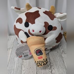 Zuru Snackels Plush Cow Stuffed Animal with Bubble Tea Accessory
